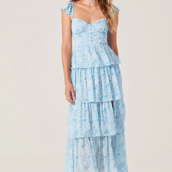 Midsummer Floral Tiered Maxi Dress by ASTR - Blue Floral - Picture 3 of 6